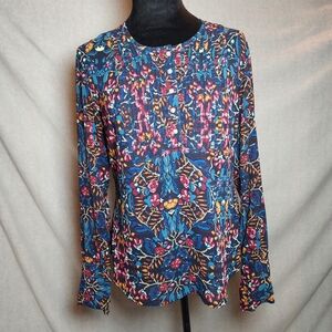 Women's Sz S Converse One Star Vibrant Floral Blouse Peasant Boho Balloon Sleeve